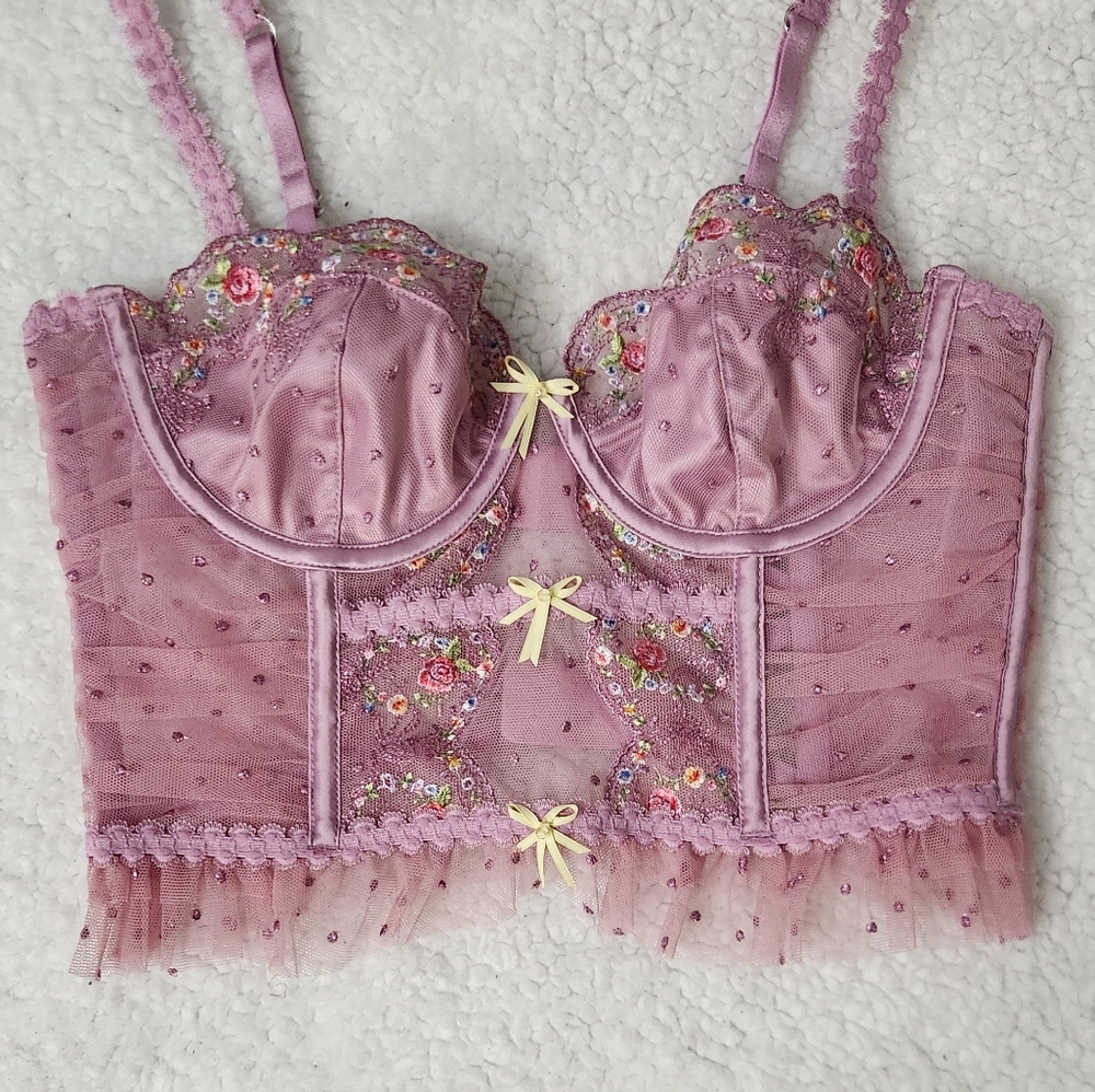 New!For Love And Lemons Daphne‎ Embroidered Bustier Pale Pink - Picture 8 of 14